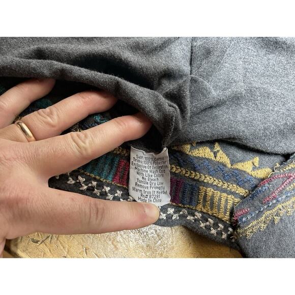 Johnny Was Sweater Womens L Duster Open Embroidered Cardigan Floral Southwestern - Picture 8 of 10